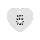 Funny Actor Gifts from Friends for Best Effin' Actor Ever Heart Ornament, Christmas Unique Presents - Image 1